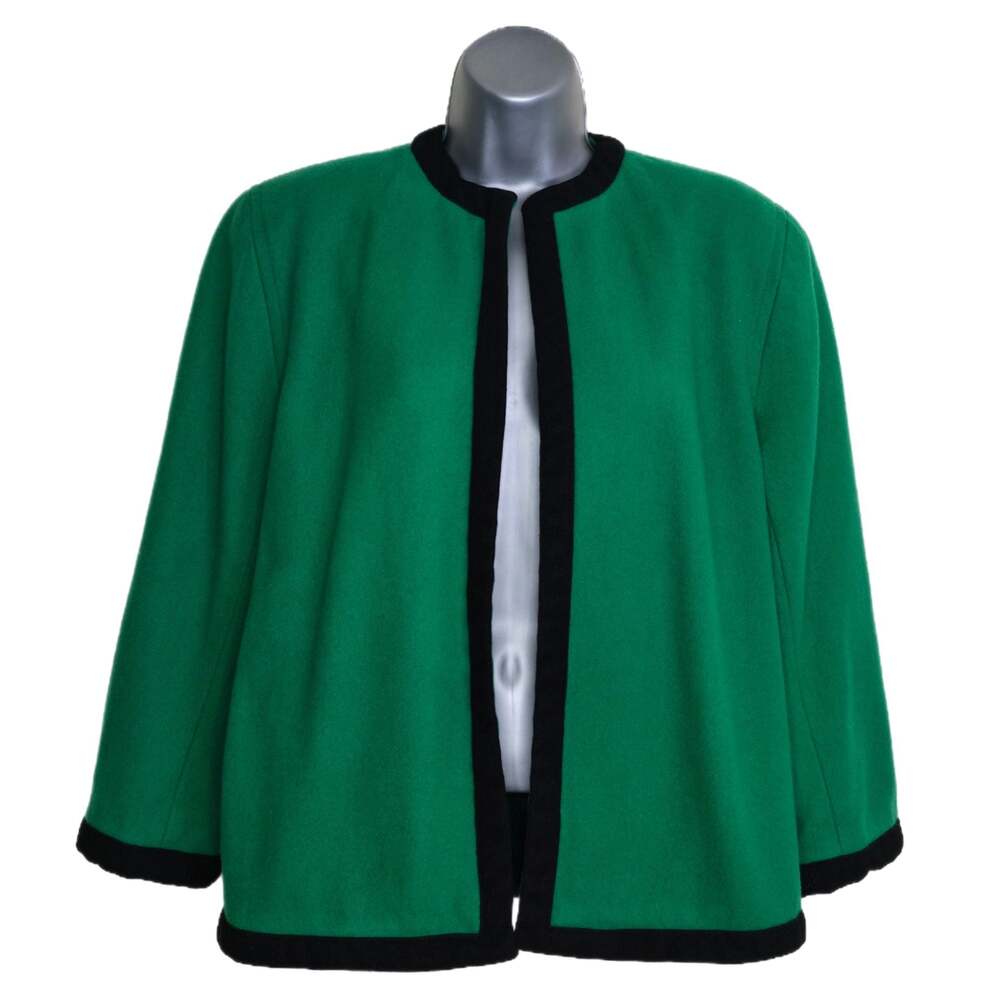 JH Collectibles Vintage 100% Wool Green Jacket with Black Trim Size S